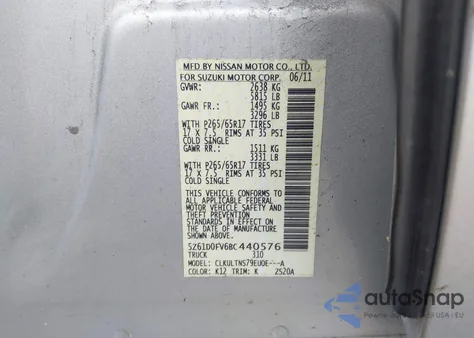 2011 Suzuki Equator Sport from USA, damaged, VIN 5Z61D0FV6BC440576